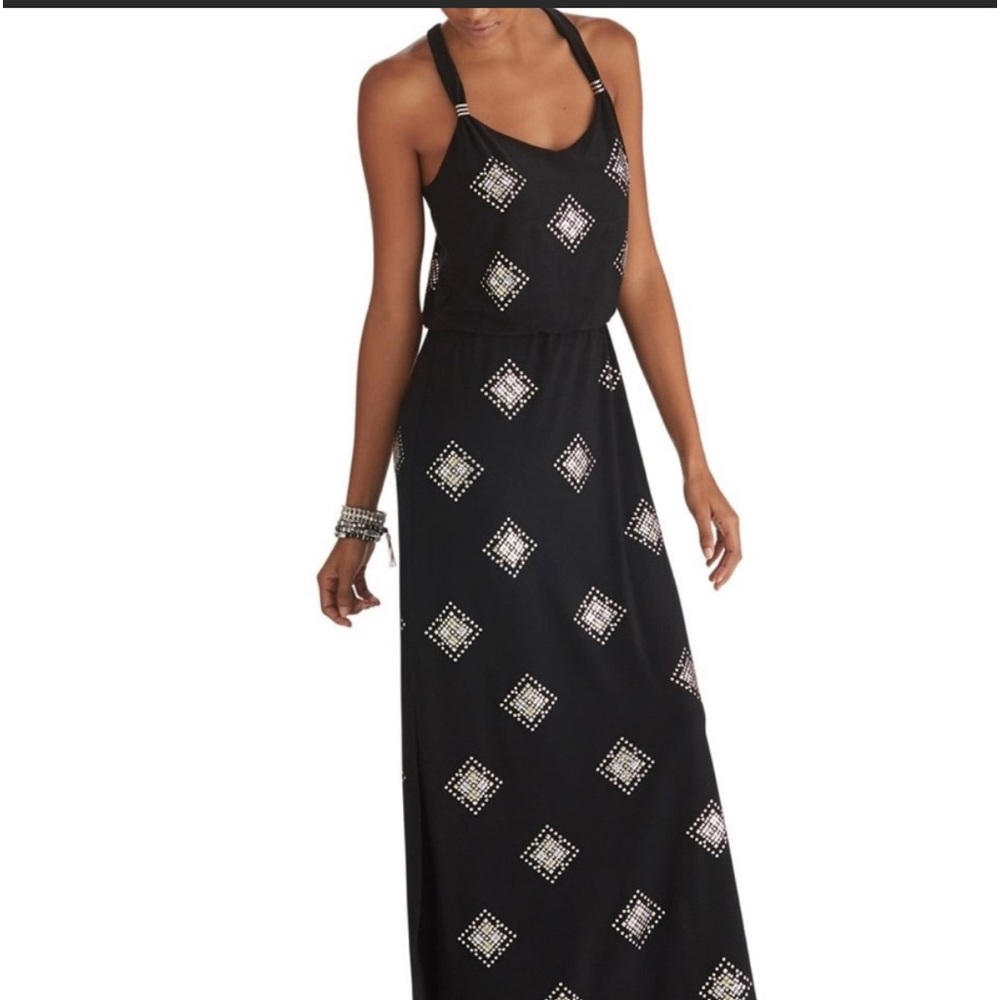 Black House White Market Black Maxi Gold/Silver Studded Cocktail Dress